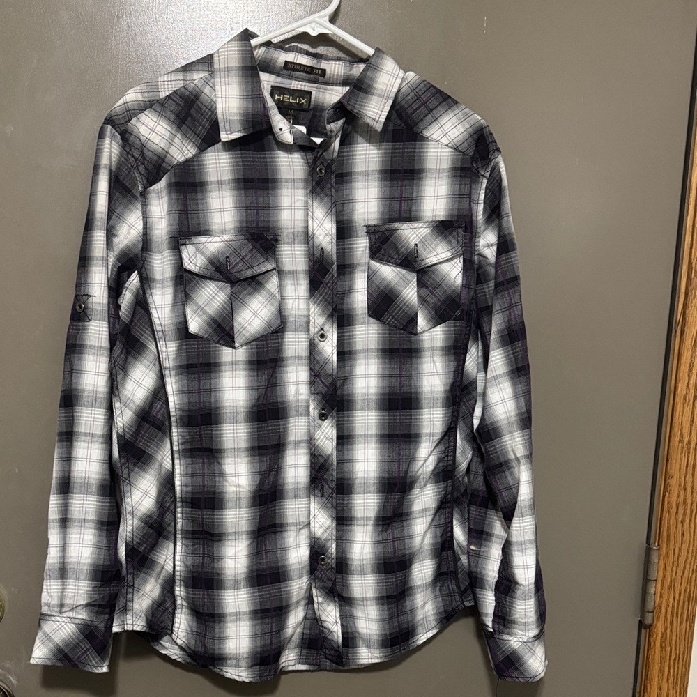 Helix Black and White Plaid Button-Down Shirt